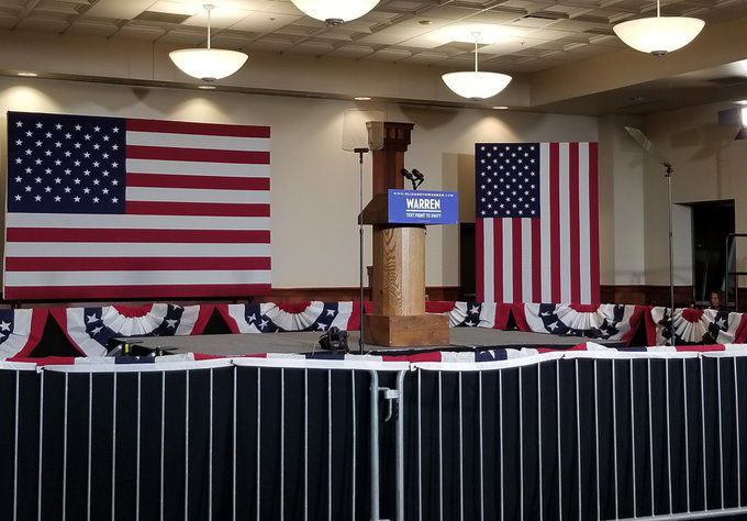 Podium is ready for Elizabeth Warren